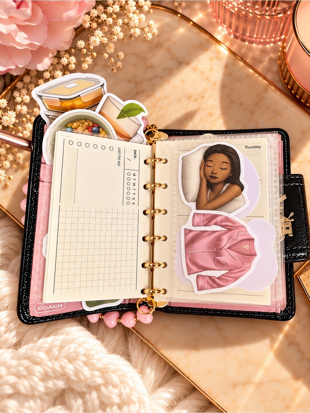 Coach Black Signature Kids Card Case with Pink Beaded Strap - Picture 7 of 12